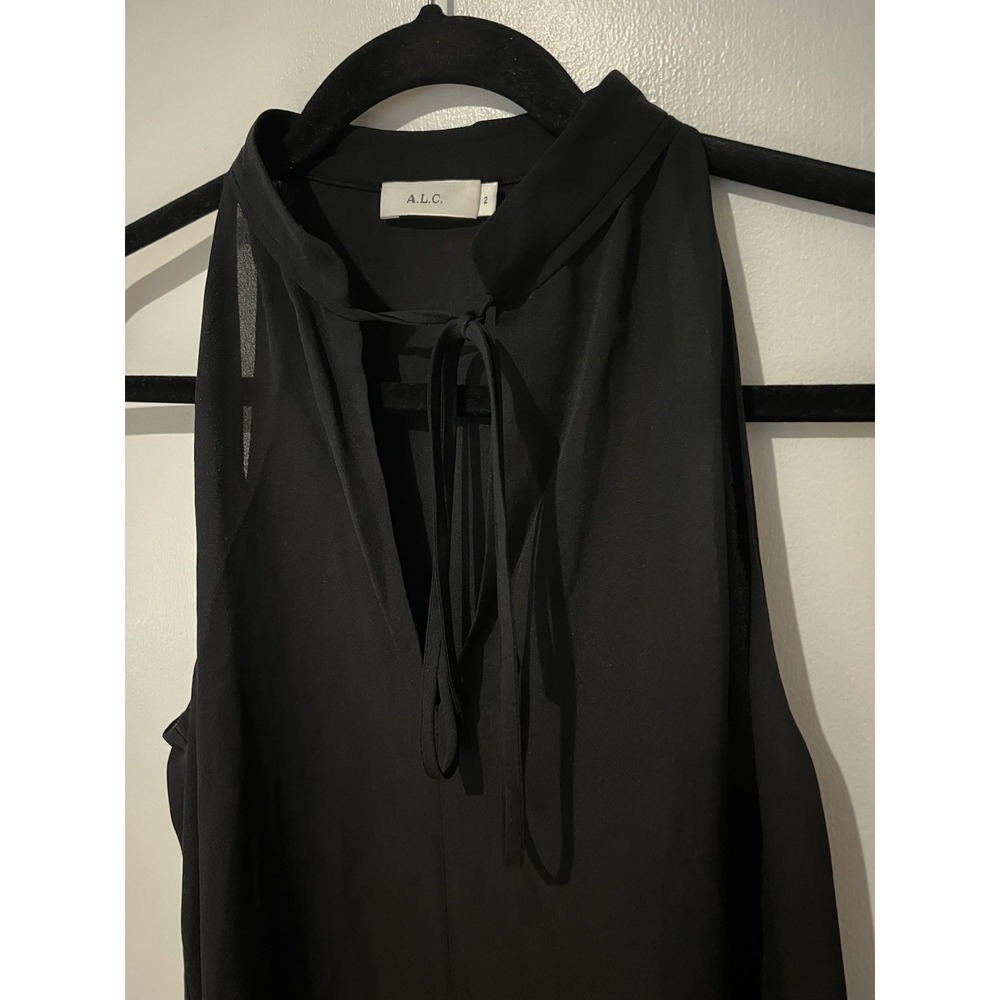 ALC Womens Tank Top Sleeveless Black Size 2‎ 100% Silk Sheer High Neck Tie
